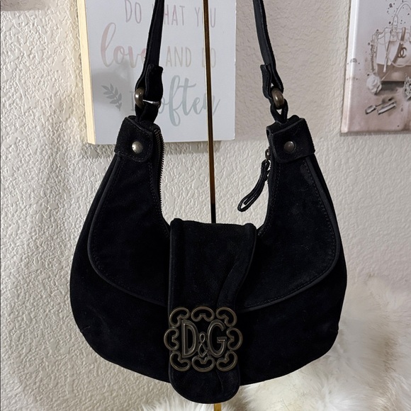 D&G Handbags - D&G Black Suede Shoulder Bag VINTAGE 1980’s